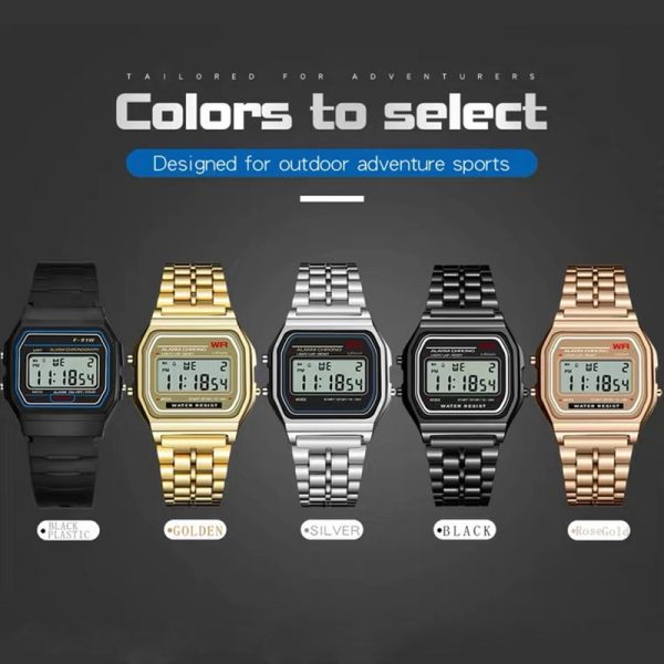 F91W Steel Strap Men Watch Vintage LED Digital Sports Watches For Women Electronic Wrist Band Clock Ladies Valentine's Day Gift - 图片 2