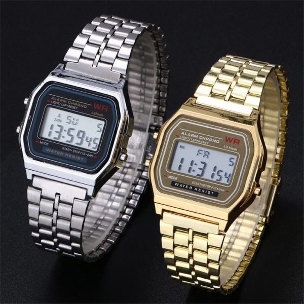 F91W Steel Strap Men Watch Vintage LED Digital Sports Watches For Women Electronic Wrist Band Clock Ladies Valentine's Day Gift - 图片 3