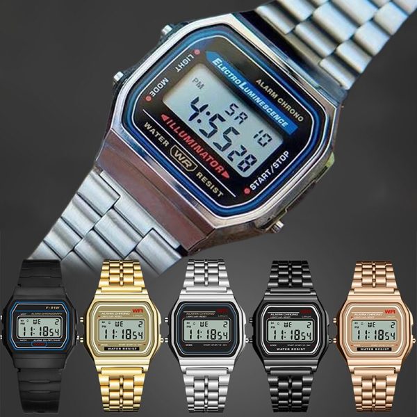 Fashion Digital Men's Watches F91w Luxury Stainless Steel Link Wrist Watch Band Business Electronic Women Clock Reloj Hombre - 图片 2