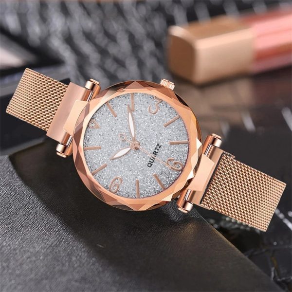 Fashion Women Grey Dial Quartz Watch Simple Rose Gold Mesh Belt Luxury Ladies Watch Relogio Feminino - 图片 2