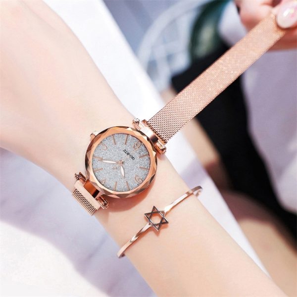 Fashion Women Grey Dial Quartz Watch Simple Rose Gold Mesh Belt Luxury Ladies Watch Relogio Feminino - 图片 3