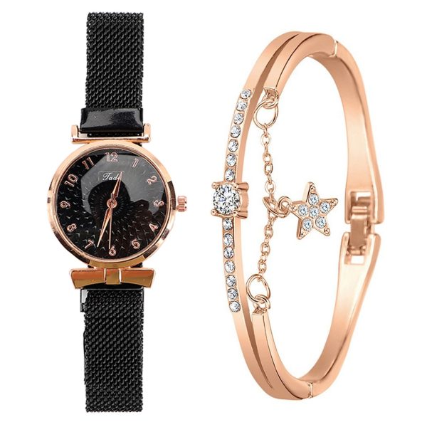 Fashion Women Watches Luxury Magnet Buckle Flower Rhinestone Watch Ladies Quartz Wrist Watch Bracelet Set Reloj Mujer - 图片 2