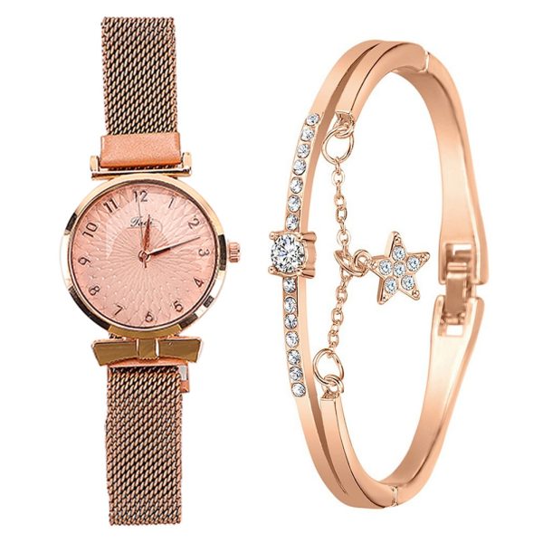 Fashion Women Watches Luxury Magnet Buckle Flower Rhinestone Watch Ladies Quartz Wrist Watch Bracelet Set Reloj Mujer - 图片 3