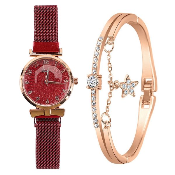 Fashion Women Watches Luxury Magnet Buckle Flower Rhinestone Watch Ladies Quartz Wrist Watch Bracelet Set Reloj Mujer - 图片 4