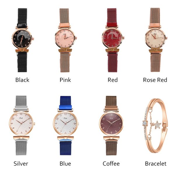 Fashion Women Watches Luxury Magnet Buckle Flower Rhinestone Watch Ladies Quartz Wrist Watch Bracelet Set Reloj Mujer - 图片 6