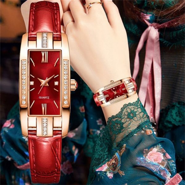 Fashion Xiaohong Strap Diamond Square Watches Women Watch Elegant Retro Women's Watch Decorative Wrist Watch - 图片 2