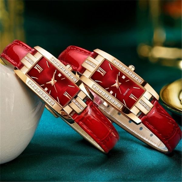Fashion Xiaohong Strap Diamond Square Watches Women Watch Elegant Retro Women's Watch Decorative Wrist Watch - 图片 3