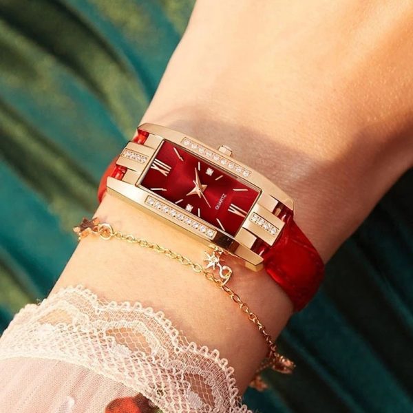 Fashion Xiaohong Strap Diamond Square Watches Women Watch Elegant Retro Women's Watch Decorative Wrist Watch - 图片 5