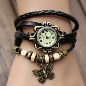 Foreign trade antique watch fashion leather wrapped bracelet epidermis women table butterfly pendants wholesale children table