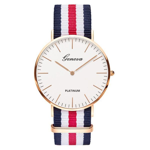 Foreign trade sales stripe cloth neutral fashion trend in wrist watch students scale contracted style quartz watch - 图片 2