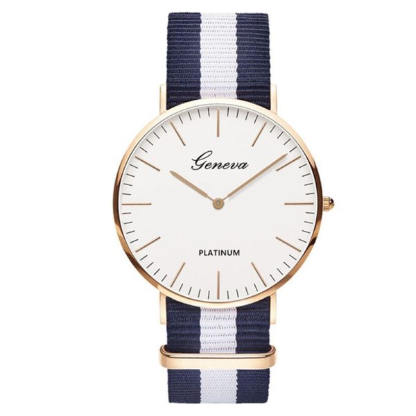Foreign trade sales stripe cloth neutral fashion trend in wrist watch students scale contracted style quartz watch - 图片 3