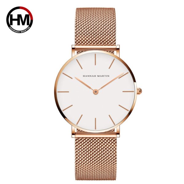 Japan Quartz Movement High Quality 36mm Hannah Martin Women Stainless Steel Mesh Rose Gold Waterproof Ladies Watch Dropshipping - 图片 3