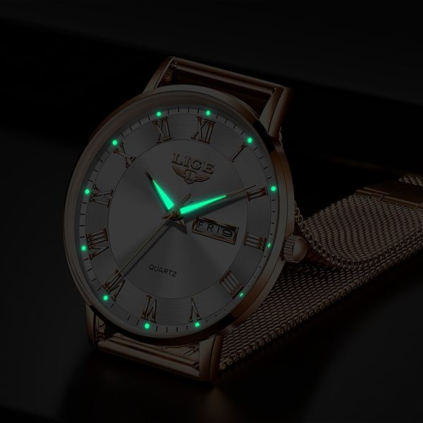 LIGE Brand Women Watches Ultra-thin Luxury Quartz Watch Fashion Ladies Clock Stainless Steel Waterproof Calendar Week Wristwatch - 图片 3
