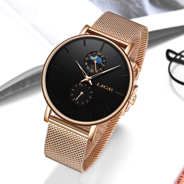 LIGE Womens Watches Top Brand Luxury Waterproof Watch Fashion Ladies Stainless Steel Ultra-Thin Casual Wrist Watch Quartz Clock - 图片 4