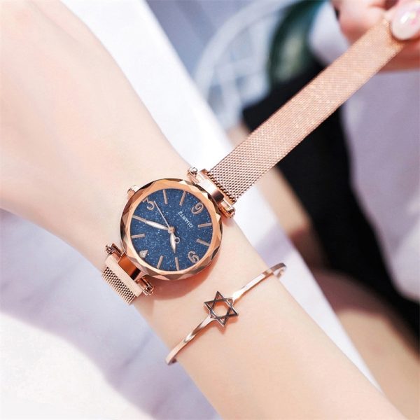 Luxury Fashion Women Blue Dial Quartz Watch Simple Rose Gold Mesh Belt Ladies Watch Relogio Feminino - 图片 3