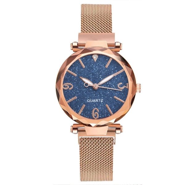 Luxury Fashion Women Blue Dial Quartz Watch Simple Rose Gold Mesh Belt Ladies Watch Relogio Feminino - 图片 5