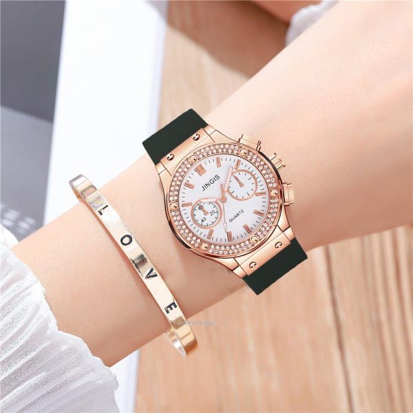 Luxury Fashion Women Silicone Watches High End Double Diamond Scale Dial Ladies Quartz Wristwatches Casual Unisex Clock Watch - 图片 2