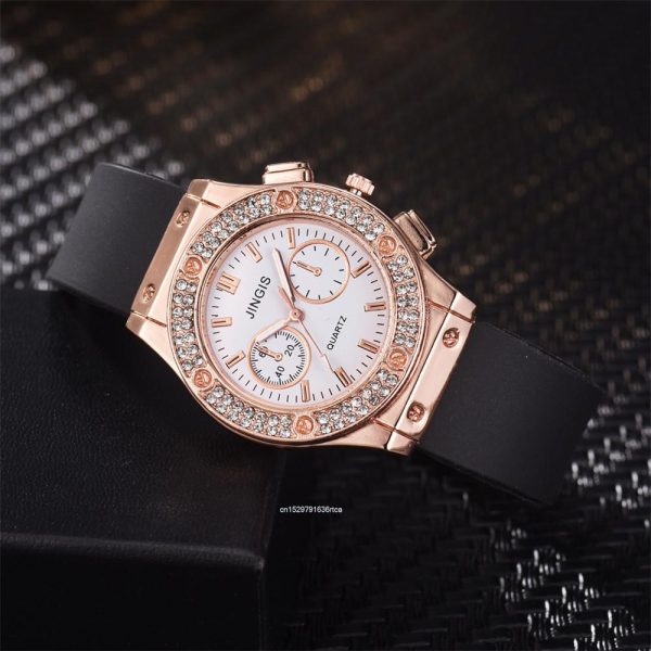 Luxury Fashion Women Silicone Watches High End Double Diamond Scale Dial Ladies Quartz Wristwatches Casual Unisex Clock Watch - 图片 3