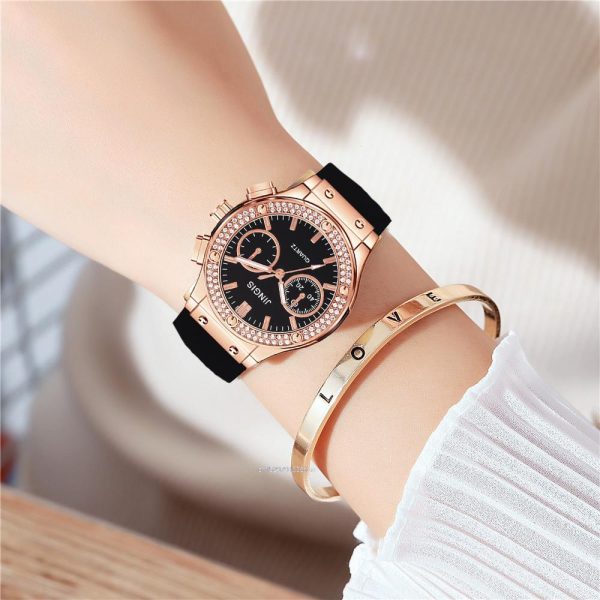 Luxury Fashion Women Silicone Watches High End Double Diamond Scale Dial Ladies Quartz Wristwatches Casual Unisex Clock Watch - 图片 4