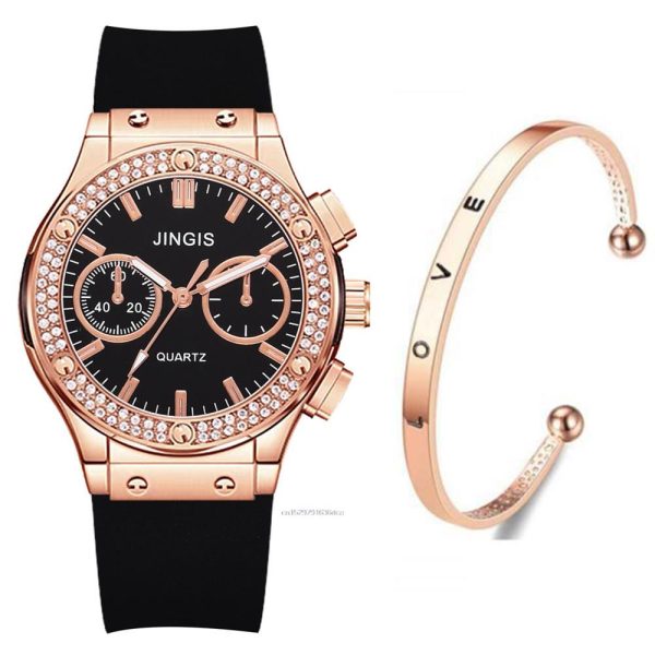 Luxury Fashion Women Silicone Watches High End Double Diamond Scale Dial Ladies Quartz Wristwatches Casual Unisex Clock Watch - 图片 5