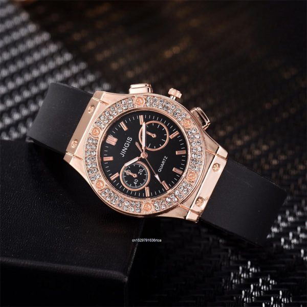 Luxury Fashion Women Silicone Watches High End Double Diamond Scale Dial Ladies Quartz Wristwatches Casual Unisex Clock Watch - 图片 6