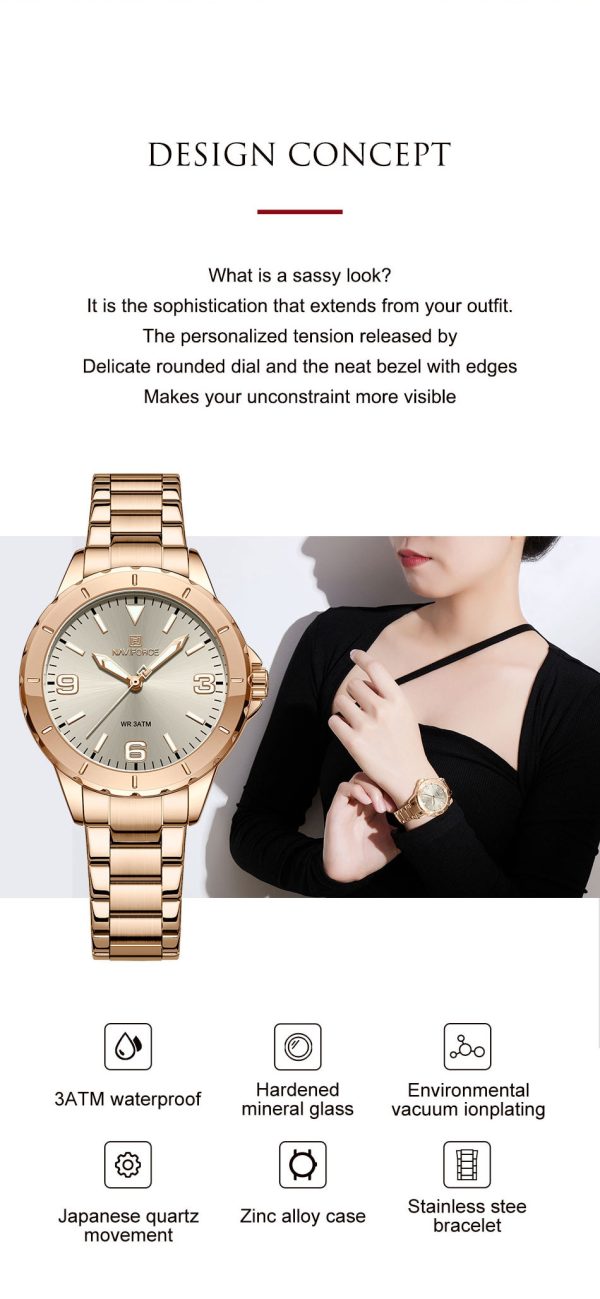 NAVIFORCE Fashion Women Wrist Watch Stainless steel Dress Quartz Ladies Watch Waterproof Wild Girlfriends Watch Birthday Gift - 图片 2
