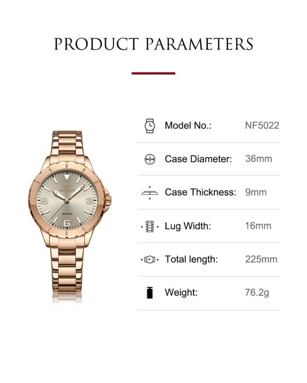NAVIFORCE Fashion Women Wrist Watch Stainless steel Dress Quartz Ladies Watch Waterproof Wild Girlfriends Watch Birthday Gift - 图片 3