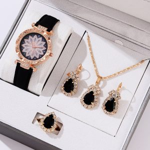 New 5pcs Set Watches Women Leather Band Ladies Watch Simple Casual Women's Analog WristWatch Bracelet Gift Montre Femme(No Box)