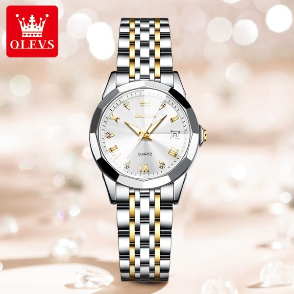 OLEVS Top Brand Women's Watches Elegant Rhombus Mirror Original Quartz Ladies Wristwatch Stainless Steel Waterproof Luminous New - 图片 2