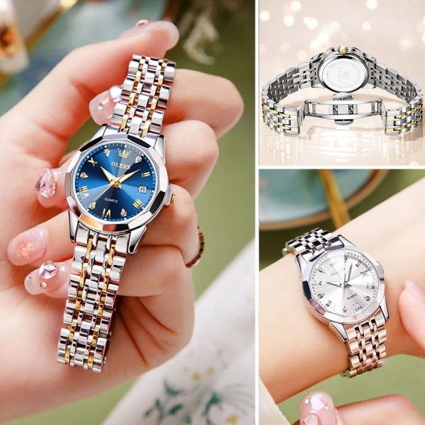 OLEVS Top Brand Women's Watches Elegant Rhombus Mirror Original Quartz Ladies Wristwatch Stainless Steel Waterproof Luminous New - 图片 4