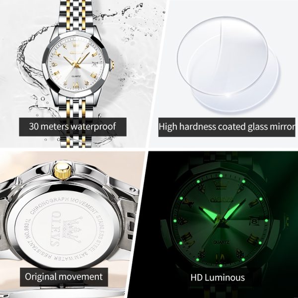 OLEVS Top Brand Women's Watches Elegant Rhombus Mirror Original Quartz Ladies Wristwatch Stainless Steel Waterproof Luminous New - 图片 5