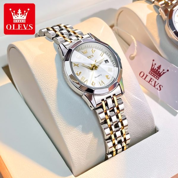 OLEVS Top Brand Women's Watches Elegant Rhombus Mirror Original Quartz Ladies Wristwatch Stainless Steel Waterproof Luminous New