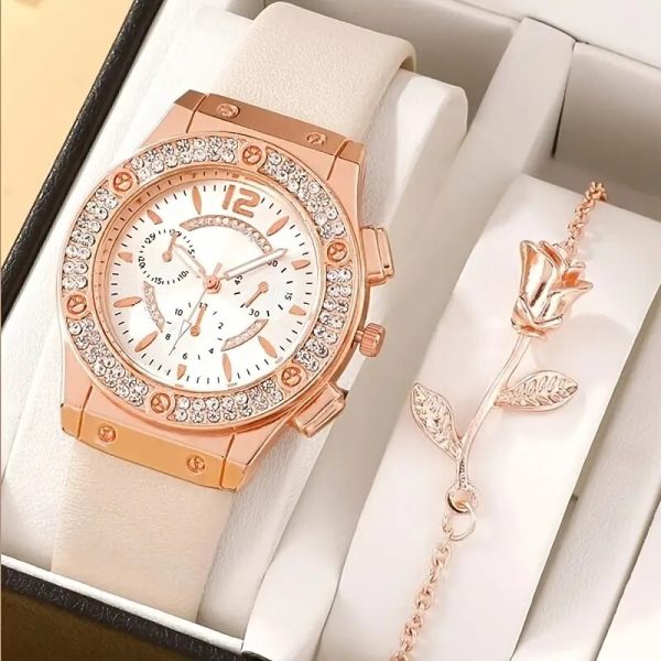 Watches Set Luxury Rhinestone Women Fashion Elegant Wristwatch Quartz Watch For Girl Ladies Clock Relogio Feminino - 图片 2
