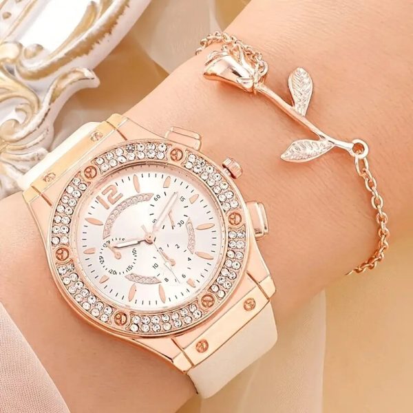 Watches Set Luxury Rhinestone Women Fashion Elegant Wristwatch Quartz Watch For Girl Ladies Clock Relogio Feminino - 图片 5