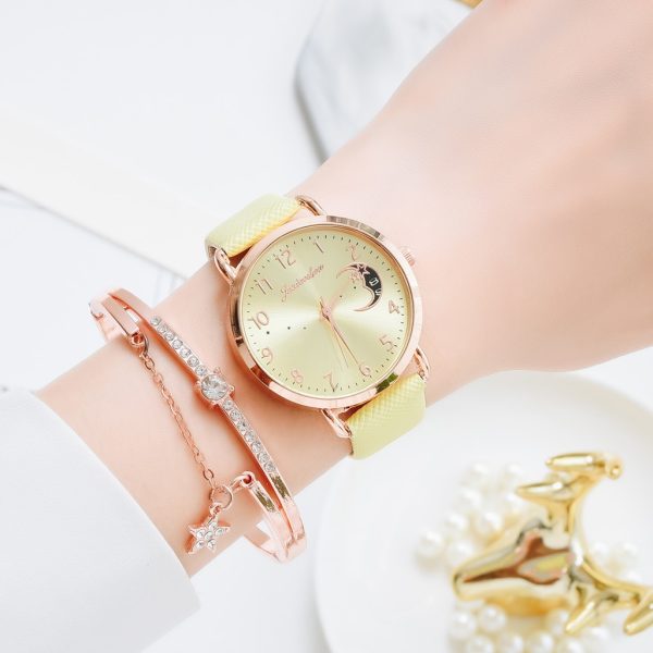 Women Watch Moon Numbers Dial Bracelet Watches Set Ladies Leather Band Quartz Wristwatch Women Female Clock Relogio Mujer Hot - 图片 3