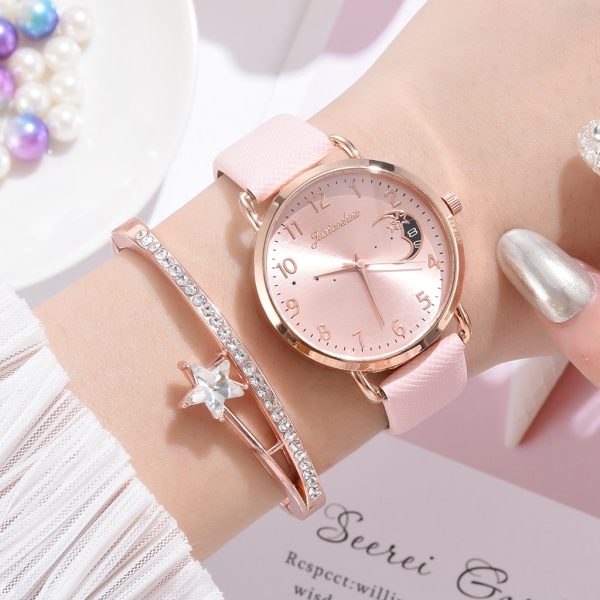 Women Watch Moon Numbers Dial Bracelet Watches Set Ladies Leather Band Quartz Wristwatch Women Female Clock Relogio Mujer Hot - 图片 4