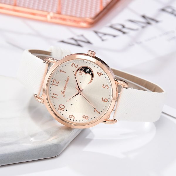 Women Watch Moon Numbers Dial Bracelet Watches Set Ladies Leather Band Quartz Wristwatch Women Female Clock Relogio Mujer Hot - 图片 5