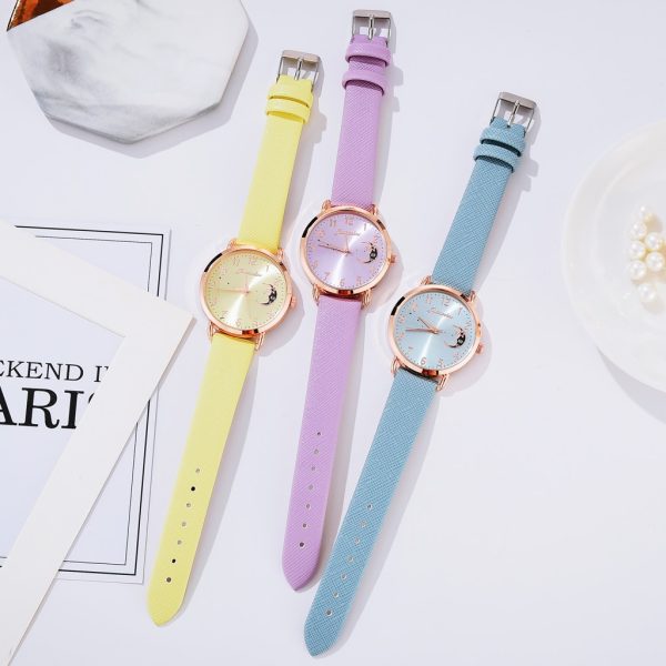 Women Watch Moon Numbers Dial Bracelet Watches Set Ladies Leather Band Quartz Wristwatch Women Female Clock Relogio Mujer Hot - 图片 6